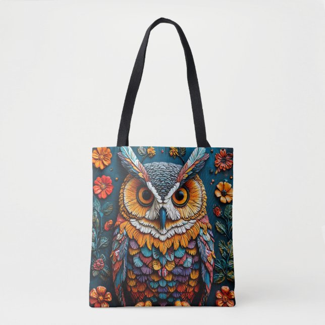 Colourful Owl Artwork With Intricate Detail Tote Bag (Front)