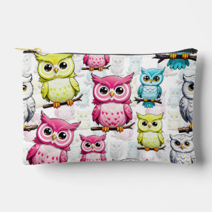 Colourful Owl Birds White Background Pattern Accessory Pouch