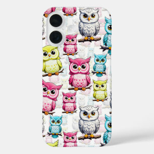 Colourful Owl Birds White Background Pattern iPhone 16 Case