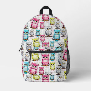 Colourful Owl Birds White Background Pattern Printed Backpack