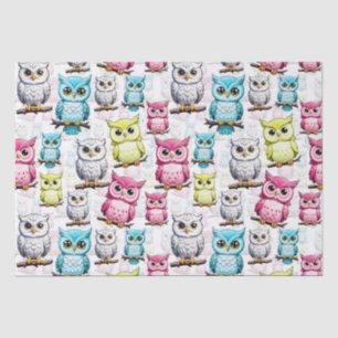 Colourful Owl Birds White Background Pattern  Tissue Paper