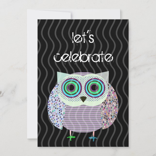 colourful owl birthday invitation party (Front)
