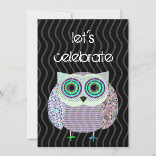 colourful owl birthday invitation party