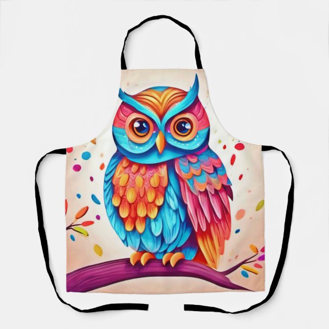 Colourful Owl Branch Art Apron (Front)