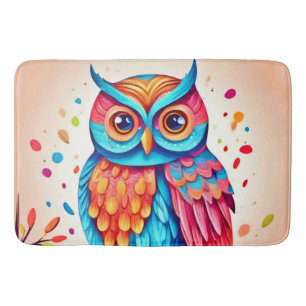Colourful Owl Branch Art Bath Mat