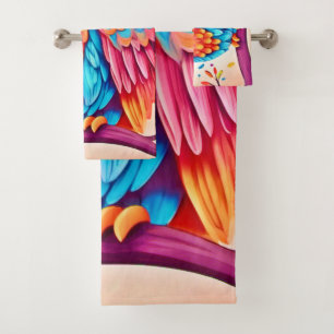Colourful Owl Branch Art Bath Towel Set