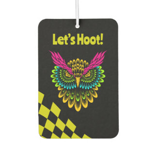 Colourful Owl & Chequered Racing with Custom Text Car Air Freshener