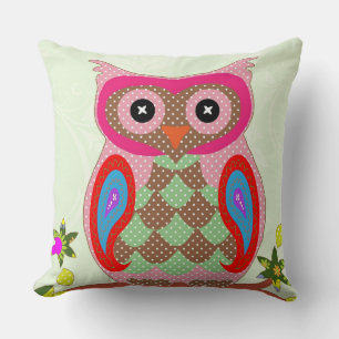 Colourful Owl Design 16 x 16 Round Cushion