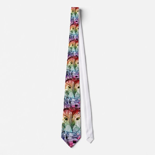 Colourful Owl Design Tie by Samuelj Art (Front)