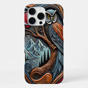 Colourful Owl Design With Mountains and Sunset iPhone 16 Pro Max Case