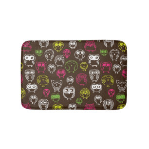 Colourful owl doodle background pattern bath mat