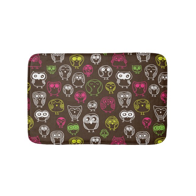 Colourful owl doodle background pattern bath mat (Front)