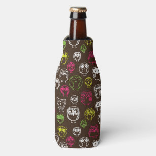 Colourful owl doodle background pattern bottle cooler