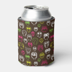 Colourful owl doodle background pattern can cooler