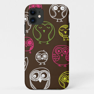 Colourful owl doodle background pattern iPhone 11 case