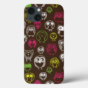 Colourful owl doodle background pattern iPhone 13 case