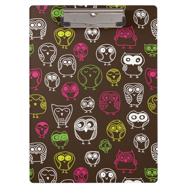 Colourful owl doodle background pattern clipboard (Front)