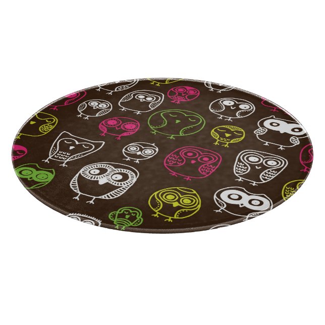 Colourful owl doodle background pattern cutting board (Corner)