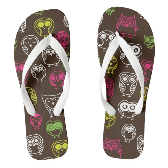 Colourful owl doodle background pattern flip flops (Footbed)