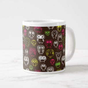 Colourful owl doodle background pattern large coffee mug