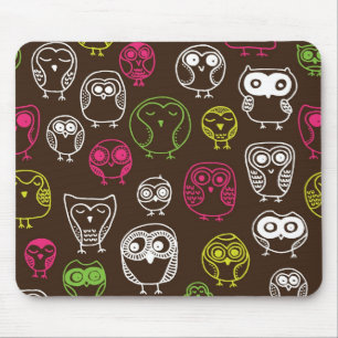 Colourful owl doodle background pattern mouse mat