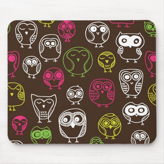 Colourful owl doodle background pattern mouse mat (Front)