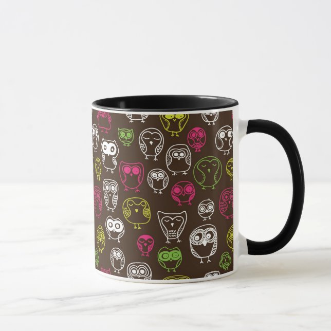 Colourful owl doodle background pattern mug (Right)