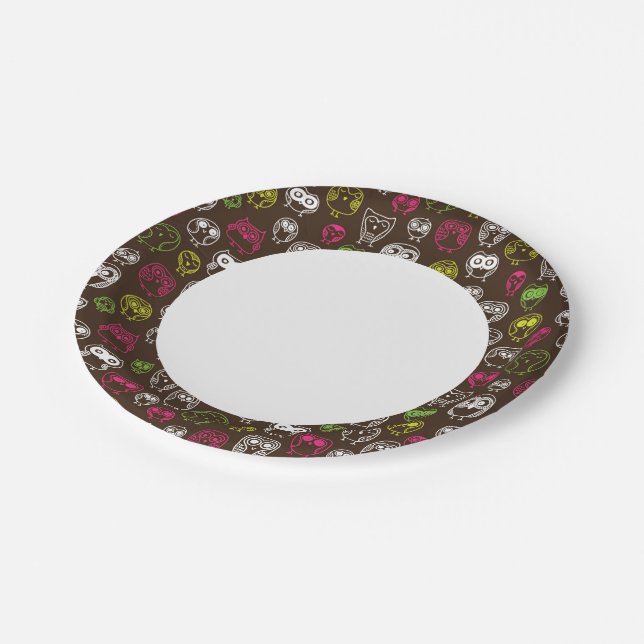 Colourful owl doodle background pattern paper plate (Angled)