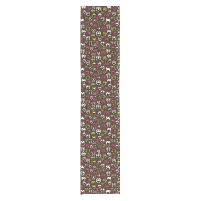 Colourful owl doodle background pattern short table runner (Front)