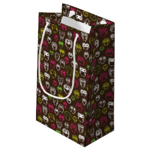 Colourful owl doodle background pattern small gift bag