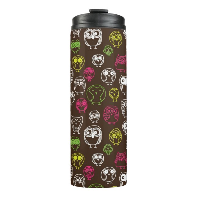 Colourful owl doodle background pattern thermal tumbler (Front)
