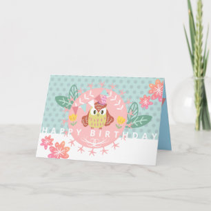 Colourful Owl Happy Birthday Card