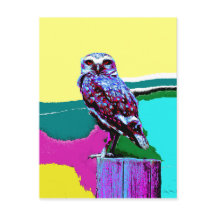 Colourful Owl on a post Posterisation