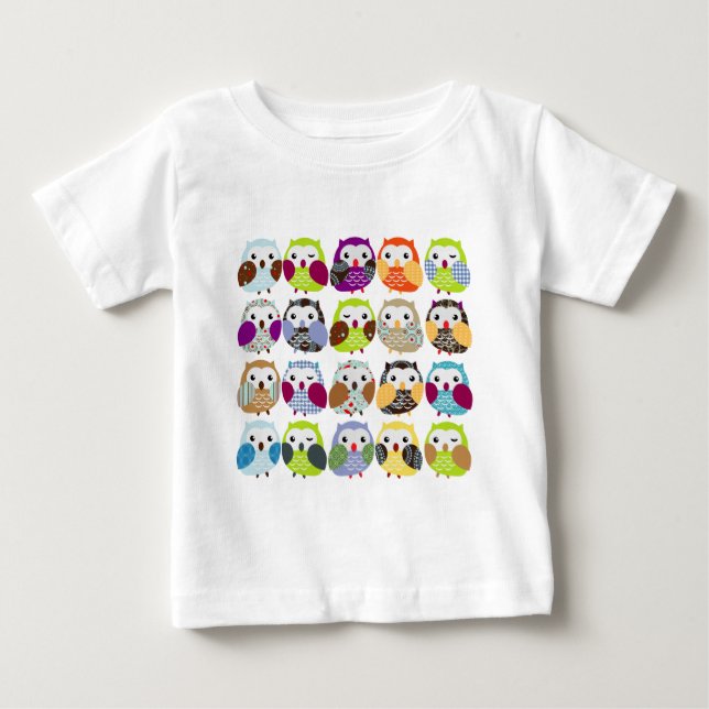 Colourful Owl Pattern Baby T-Shirt (Front)