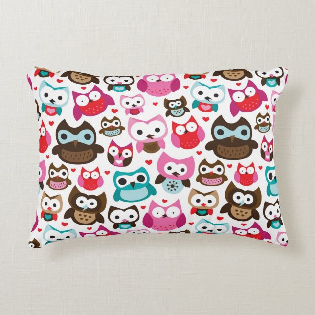 colourful owl pattern decorative cushion (Front)