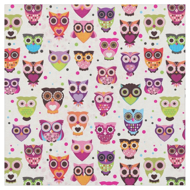 Colourful Owl Pattern For Kids 2 Fabric (Close Up)