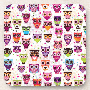 Colourful Owl Pattern For Kids Coaster