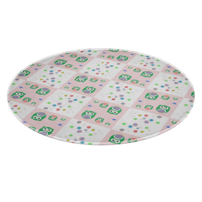 Colourful Owl Pattern For Kids Cutting Board (Corner)
