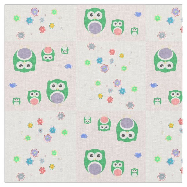 Colourful Owl Pattern For Kids Fabric (Close Up)