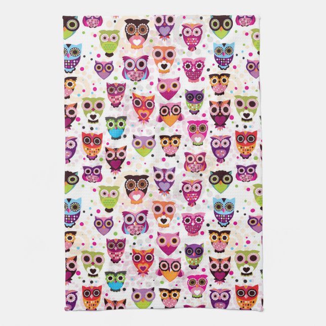 Colourful Owl Pattern For Kids Tea Towel (Vertical)