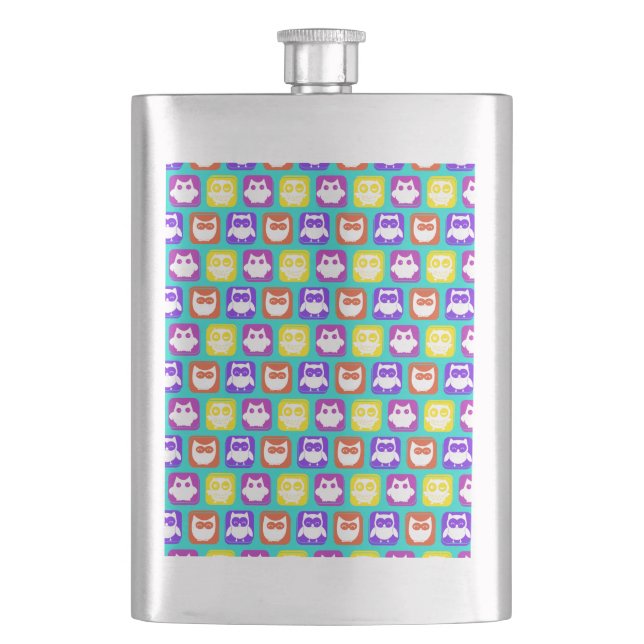 Colourful Owl Pattern Hip Flask (Front)