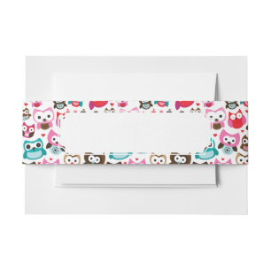 colourful owl pattern invitation belly band