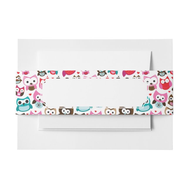 colourful owl pattern invitation belly band (Front Example)