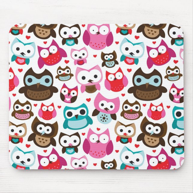 colourful owl pattern mouse mat (Front)