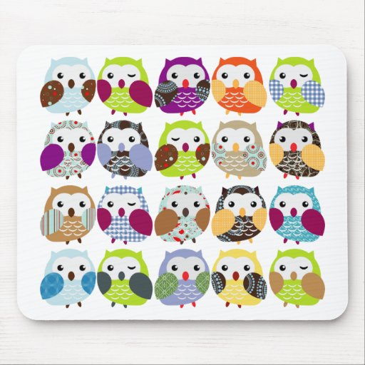 Image of Colourful Owl Pattern Mouse Mat