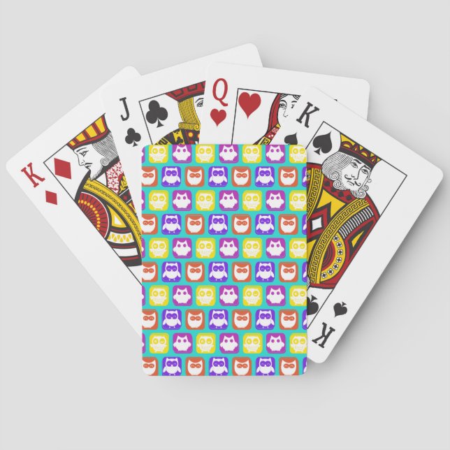 Colourful Owl Pattern Playing Cards (Back)