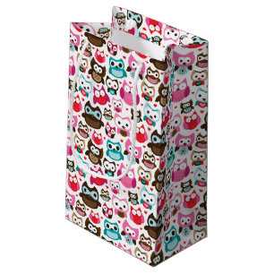 colourful owl pattern small gift bag
