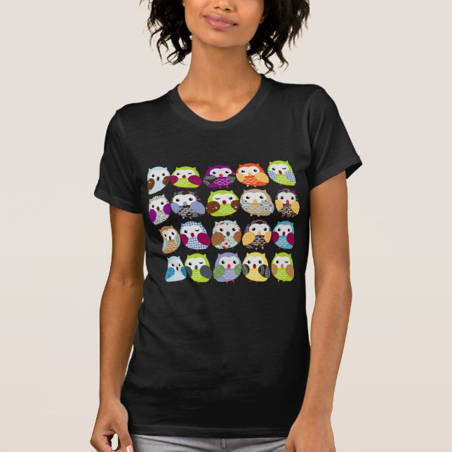 Colourful Owl Pattern T-Shirt (Front)