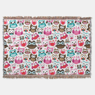 colourful owl pattern throw blanket