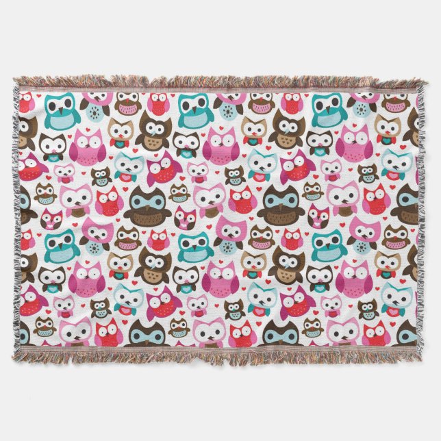 colourful owl pattern throw blanket (Front)